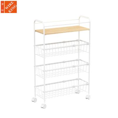 China OEM/ODM Modern Table Top Layer 4 Slide Rolling Tier Slim Trolley With Drawers For Kitchen Mobile Shelving Storage Trolley for sale