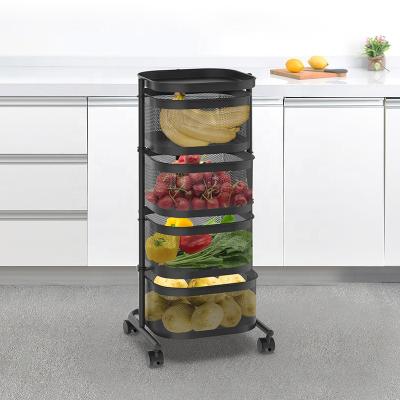 China New Design Fruit Vegetable Storage Cart Kitchen Rack CLASSIC Multi-Layer Round Rack Mobile Storage Rotating Trolley for sale