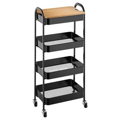 China Living Room/Kitchen/Bathroom Space Saving 4 Tier Metal Rolling Art Supplies Storage Kitchen Bathroom Shelving Organization Trolley Cart with Tray main defense forces for sale