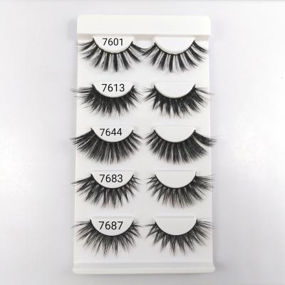 China Long 3D Natural Faux Mink Lashes With 5 Packs Eyelash Packaging Box Wholesale 3D Synthetic Hair False Eyelashes for sale