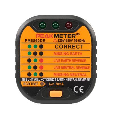 China Peakmeter PM6860DR Socket Socket Tester Voltage Live Wire Detector With RCD GFCI Test Detector Socket Test 65*61*61mm for sale