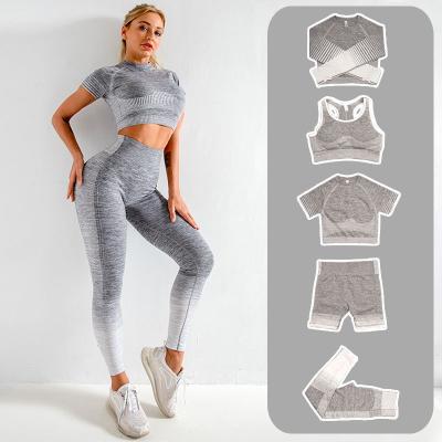 China Breathable Women Seamless Yoga Set 5 Piece Fitness Sport Gym Active Sport Wear 5 Piece Girl Wholesale Yoga Set for sale