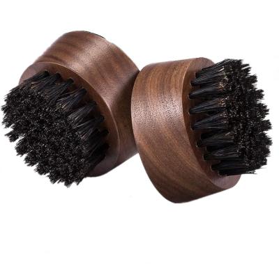 China Custom Logo Black Walnut Wooden Round Boar Bristle Beard Brush for Men Boar Bristle Small and Round Brush for sale