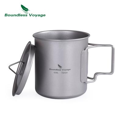 China Lightweight Pure Titanium Outdoor Folding Water Cup 420ml With Lid Single Layer Camping Cup Can Boil Water Camping Mug for sale