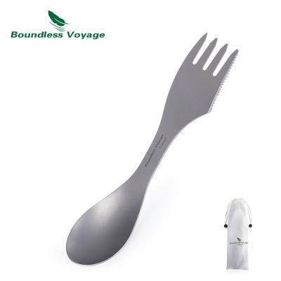 China Viable Pure Titanium 3 In 1 Tablespoon Outdoor Universal Spoon Cutlery Portable Camping Spoon Spoon Fork Rice Spoon for sale