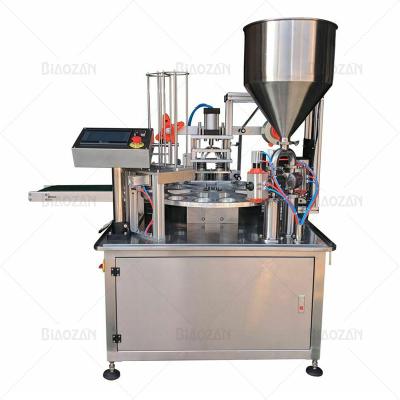 China Automatic cup filling 50ml 100ml 300ml cup filling sealing machine for water juice honey yogurt sealing machines for sale