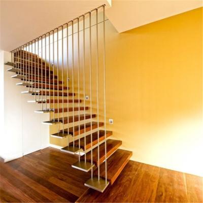 China Contemporary Customized Modern Stainless Steel Wood Staircase To Build Floating Staircase for sale