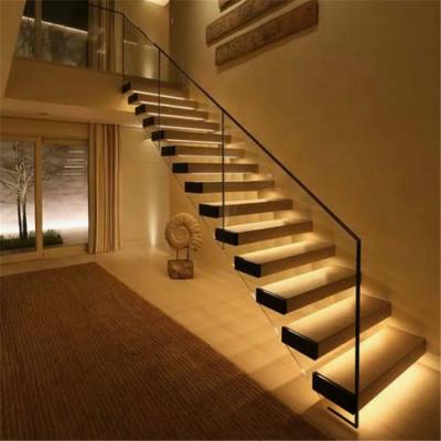 China Low Price Contemporary Modern Indoor Cast Iron Straight Staircase with Solid Wood Tread and Staircase Glass Enclosure Design for sale