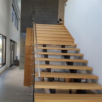 China Contemporary Simple Design Metal Stringer Staircase with Villa Design L/L Oak Wood Shape Fashionable Staircase for sale