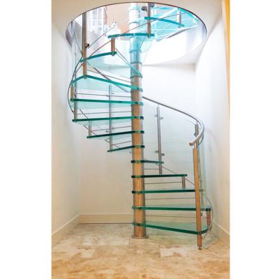 China Contemporary Indoor Circular Steel Wooden Staircase Design Glass Railing Staircase for sale