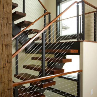 China Modern Staircase Fencing Cable Railing Stainless Steel Solid Wood Cable Railing With Fixture for sale