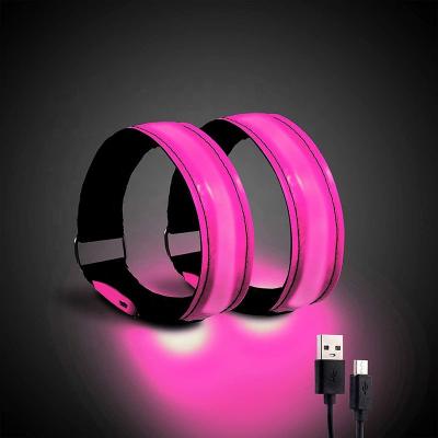 China USB Rechargable LED Armband Charging Luminous Night Running Safety Adjustable Reflective Belt Night Signal Outdoor Cycling Colors for sale