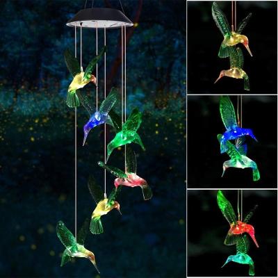 China Switch + optical induction; Waterproof LED Hummingbird Wind Chime Solar Color Changing Waterproof Six Hummingbird Wind Chimes for Party Garden Decoration Home Gift for sale