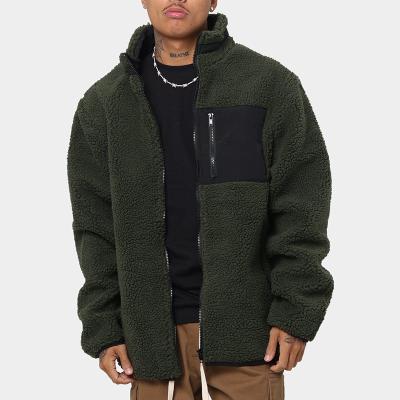 China 2021wholesale QUICK DRY 100% polyester sherpa fleece casual jacket coats new design men's patch chest pocket dark green clothes for sale