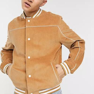 China Durable TY Baseball Collar Mens Side Pockets Button Placket Jacket Custom Slanted Trims Carry Corduroy Coats for sale