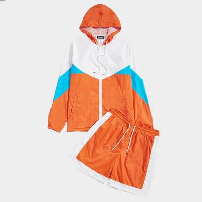 China Summer Running Biker Sports Breathable Cargo Hoodie Pants Men Two Piece Sweatsuits Short Set Zipper Up Colorblock Jackets for sale