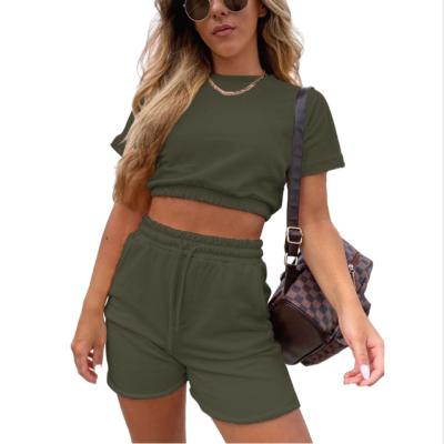 China 2021 summer new design casaul breathable two piece shorts set solid solor 2 piece sets for sale