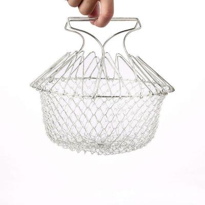 China Viable Deep Fryer Basket Stainless Steel Mesh Foldable Frying Basket for sale