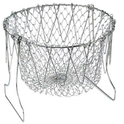 China Stainless Steel Frying Chef Basket Strainer Net Kitchen Viable Folding Colander Cooking Tools for sale