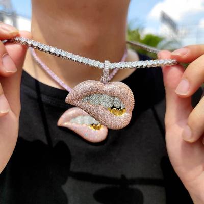 China FASHIONABLE Rope Chain Pendant Necklace White Gold Tennis Lips Rose Pendant Necklace for sale