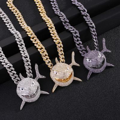 China TRENDY Hip Hop Jewelry Overdone Chain Necklace Shark Pendant Necklace For Men for sale