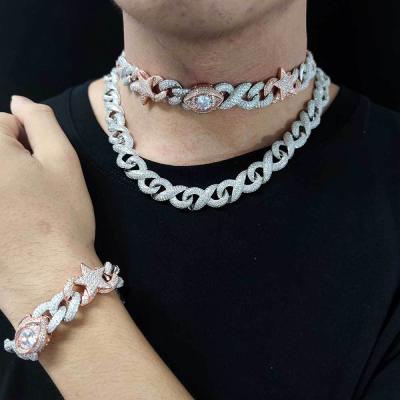 China TREND Miami Brass Chain Necklace 20mm Chunky Heavy Star Cuban Link Iced Out Zircon Diamond Cuban Necklace For Men for sale