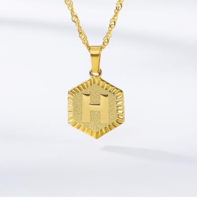 China TRENDY A-Z Gold Hexagon Stainless Steel Initial Letter Pendant Necklace for sale