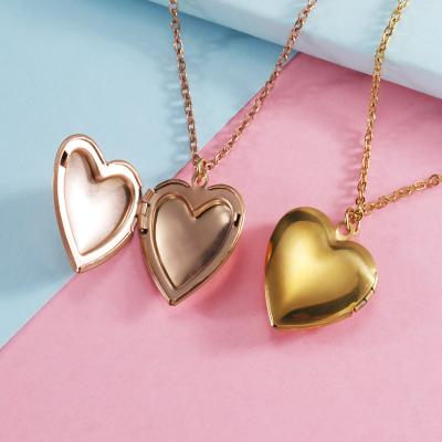 China TRENDY Heart Pendant Stainless Steel Can Open 18K Gold Heart Photo Picture Pendant Necklace for sale