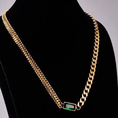 China FASHIONABLE women green charm pendant Chunky Cuban Gold Stainless Steel layered link chain necklace for women for sale