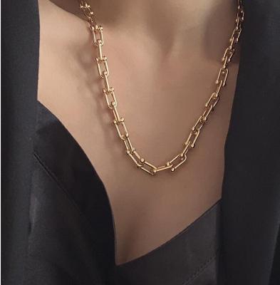 China TRENDY 18K Gold Plated Stainless Steel Paper Clip U Shape Women's Chunky Dainty Link Chain Necklace For Women for sale