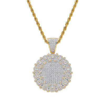 China FASHIONABLE Full Iced Out Round Plate Zircon Diamond Pendant Stainless Steel Rope Jewelry Chain Necklace for sale