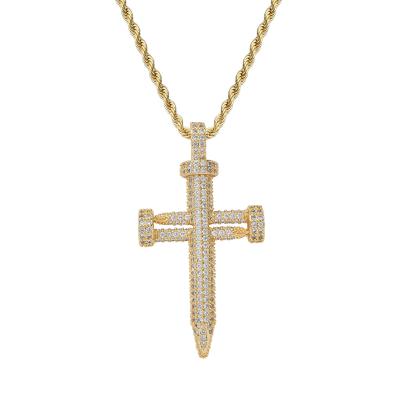 China FASHIONABLE Full Iced Out Diamond Crystal Pendant Stainless Steel Rope Jewelry Chain Necklace Zircon Cross Stud Iced Out for sale