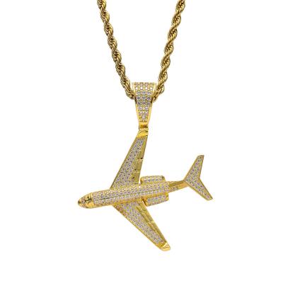 China Fashionable Icy Airplane Hip Hop Zircon Diamond Stainless Steel Rope Chain Jewelry Pendant Iced Out Necklace For Men for sale