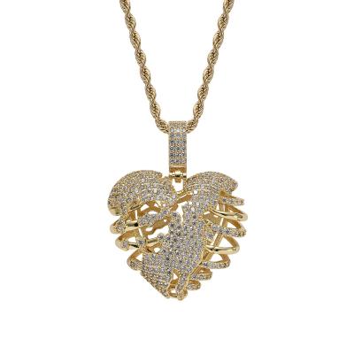 China Fashion Hollow Heart Ice Charm Zircon Diamond Pendant Chain Necklace For Hip Hop Jewelry for sale