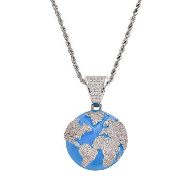 China FASHIONABLE Earth Blue Ice Charm Zircon Diamond Pendant Chain Necklace For Hip Hop Jewelry for sale