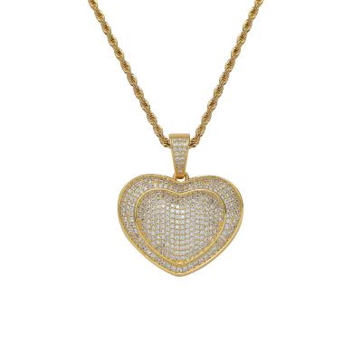 China TRENDY Brass Heart Charm Zircon Full Icy Diamond Pendant Chain Necklace For Hip Hop Jewelry for sale