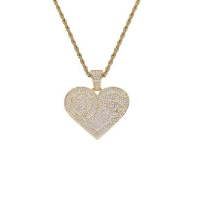 China FASHIONABLE Full Heart Charm Zircon Icy Diamond Brass Rapper Pendant Chain Necklace For Hip Hop Jewelry for sale