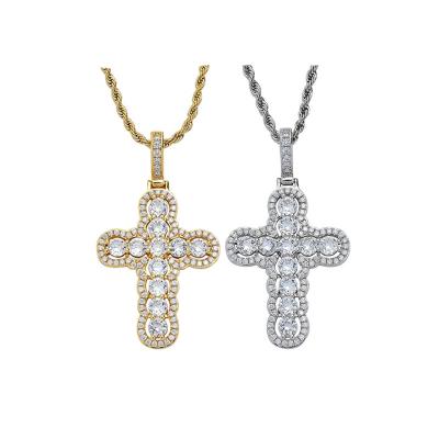 China FASHIONABLE Bling Cross Zircon Round Diamond Icy Zircon Iced Out Diamond Pendant Chain Jewelry Full Brass Necklace for sale