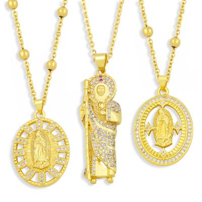 China TRENDY INS Gold Plated Virgin Mary Men And Women's Zircon Pendant Necklaces for sale