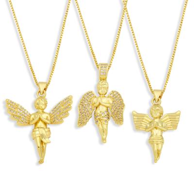 China FASHIONABLE Hip Hop Jewelry Zircon Angel Pendant Creative Gold Plated Micro Inlaid Necklaces for sale