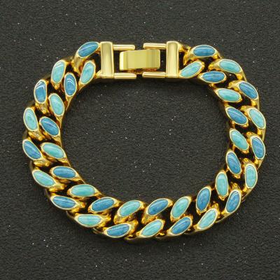 China FASHIONABLE Hip Hop Jewelry Overdone Colorful Enamel Cuban Link Chain Men Bracelet for sale