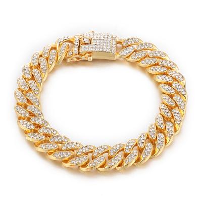 China Hip Hop Full Diamond Shiny Cuban Link Chain Bracelet TRENDY Men Jewelry 13mm for sale