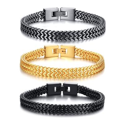 China FASHIONABLE Mens Stainless Steel Chain Bracelet 18K Gold Black Link Chain Bracelet for sale