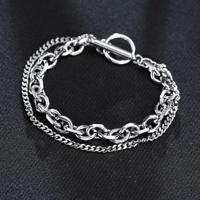 China FASHIONABLE Stainless Steel Curb Cuban Link Chain Layered Double Chain Bracelet for sale