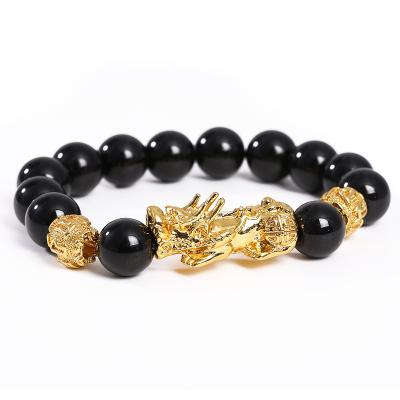 China TRENDY Feng Shui Black Obsidian Agate Six-Character Bracelet Prayer Beads Bracelet For Men for sale