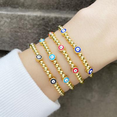 China FASHIONABLE Turkish Bracelet Good Luck Evil Protection Turkish Brass Bead Eye Charm Beaded Bracelet for sale