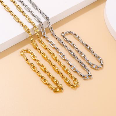 China Wholesale TRENDY Hip Hop Jewelry Gold Plated Stainless Steel 7MM Link Chain Necklace Bracelet For Women Men for sale