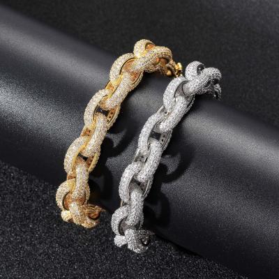 China Hiphop Trendy Bling Micro Zircon Diamond Real Gold Bracelet Full Iced Out Cuban Chain Mens Bracelet Hip Hop Jewelry for sale