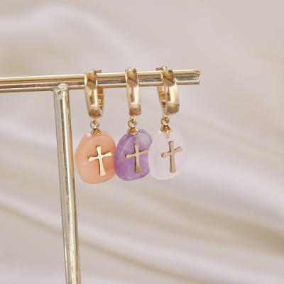 China FASHIONABLE Dangle Cross Jewelry Natural Stone Purple Circle Earrings For Women for sale