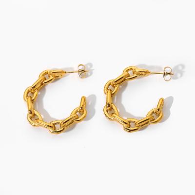 China TRENDY 18K Gold Stainless Steel CC Chunky Link Chain Hoop Earrings For Women for sale